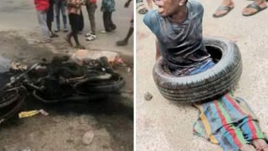 Photo of Photos: Angry mob set three suspected armed robbers ablaze
